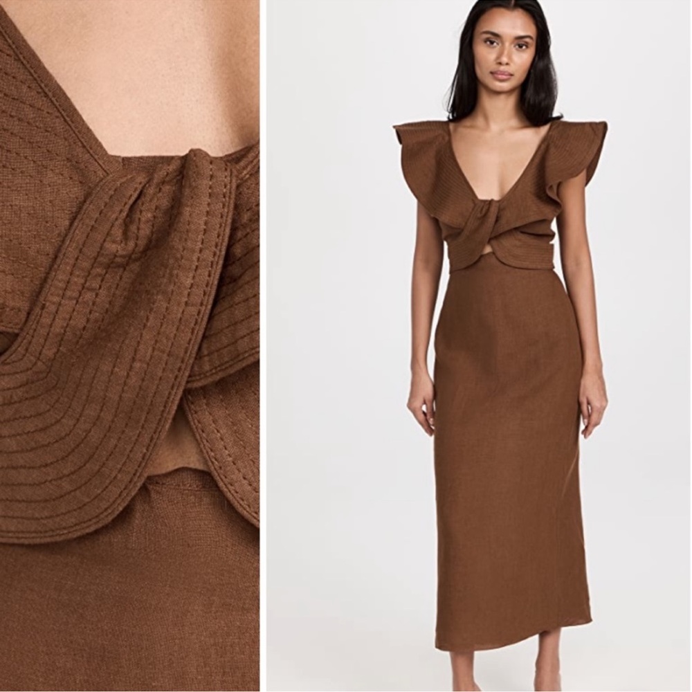 Johanna Ortiz Brown Ruffle Dress